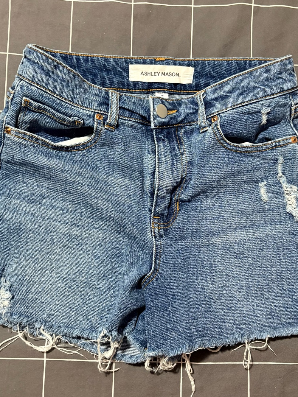 Ashley Mason Distressed Medium Blue Denim Cutoff Shorts